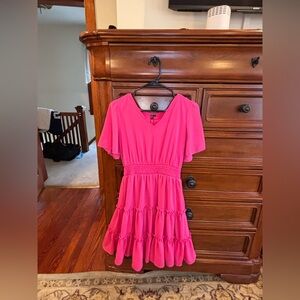 Zattcas Hot Pink Tiered Smocked Dress Size Small Flutter Sleeve